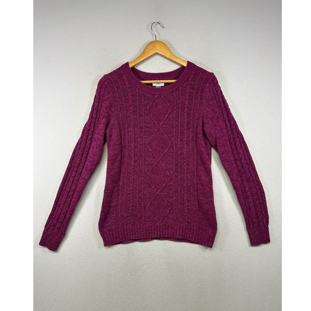Preppy Old Navy Womens Medium‎ Magenta Purple Cable Knit Crew Neck Sweater Top